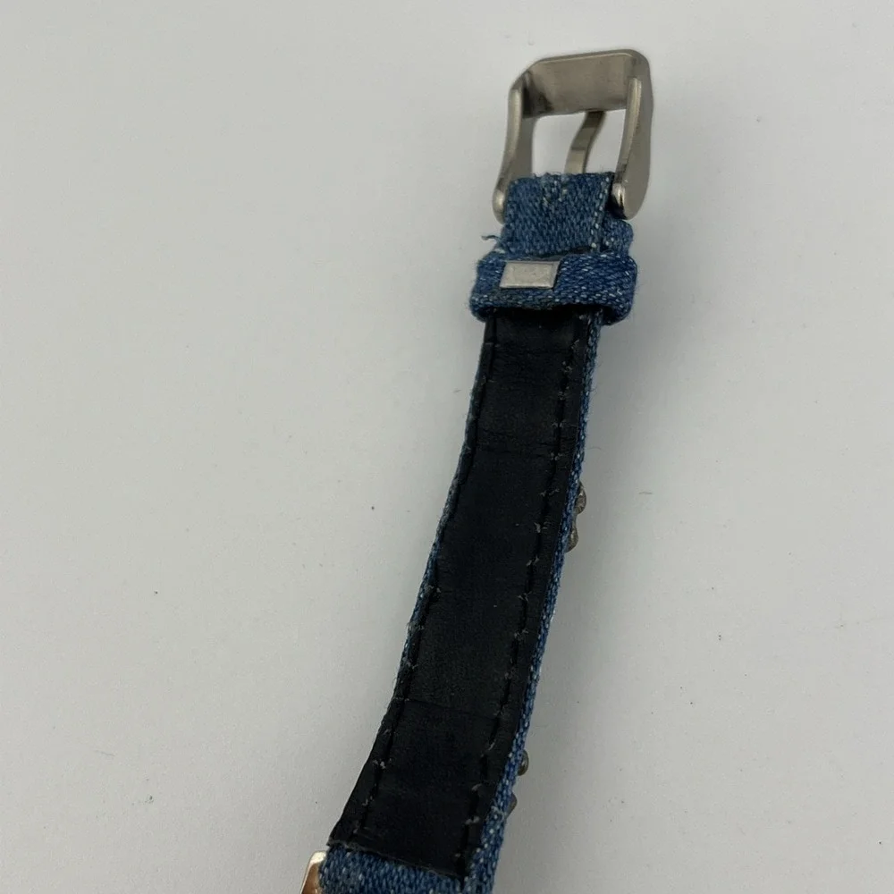 Jennie‎ B Watch Women 24mm Case Denim Leather Silver Tuquoise Band- New Battery